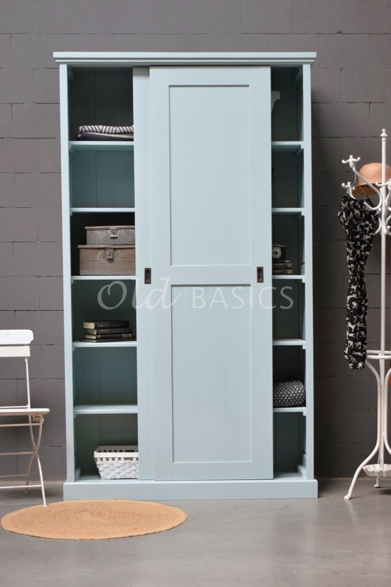Detail van Linnenkast Avigne Minty Morning, 2 deuren, blauw, groen, materiaal hout